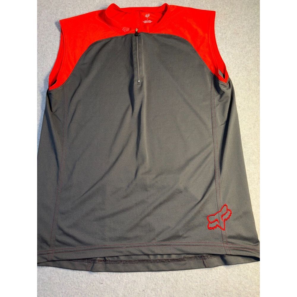 Fox Racing Activewear Tank Top Mens Large Black Red Embroidered Logo Quarter Zip